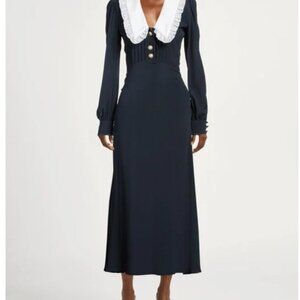 Alessandra Rich Collard Silk-blend Midi dress in Navy
